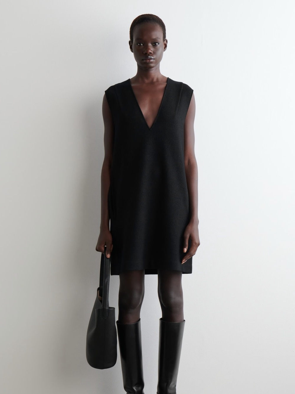 NWT COS Black V-Neck RWS Wool Dress